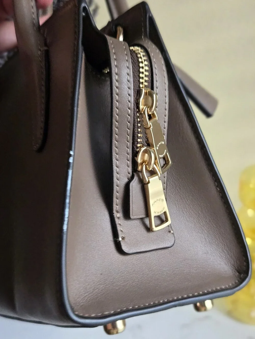 Like New Coach Andrea Dark Stone Carryall Satchel Bag Without Strap